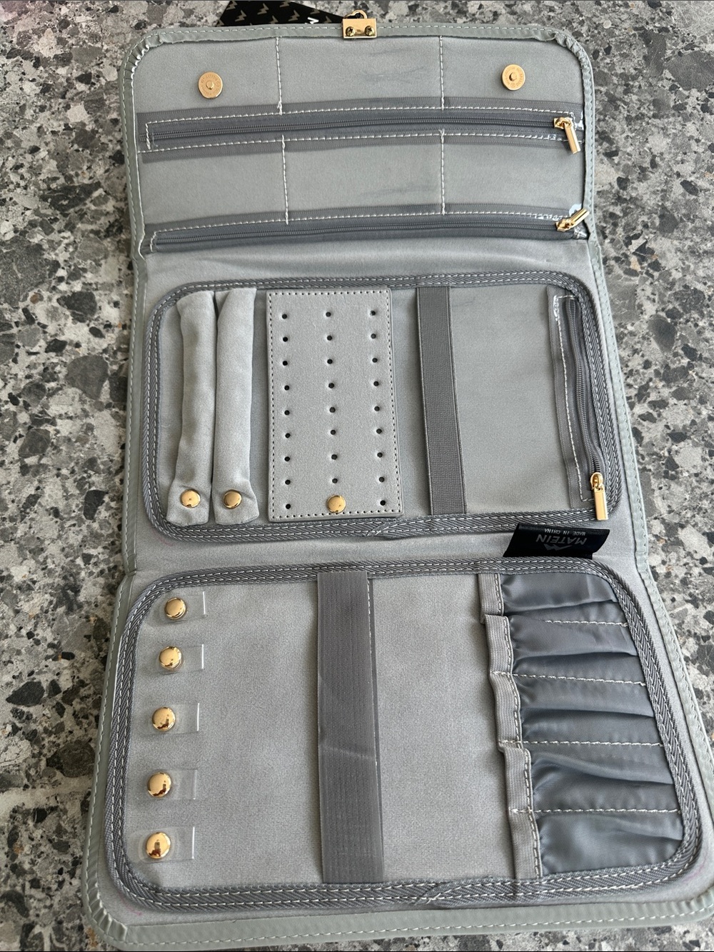 Gray NewTravel Jewelry Organizer with Gold Hardware